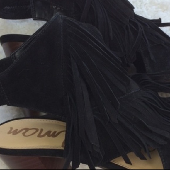 Sam Edelman Elaine Black Suede Fringe Heel 6.5 Womens - Picture 5 of 7